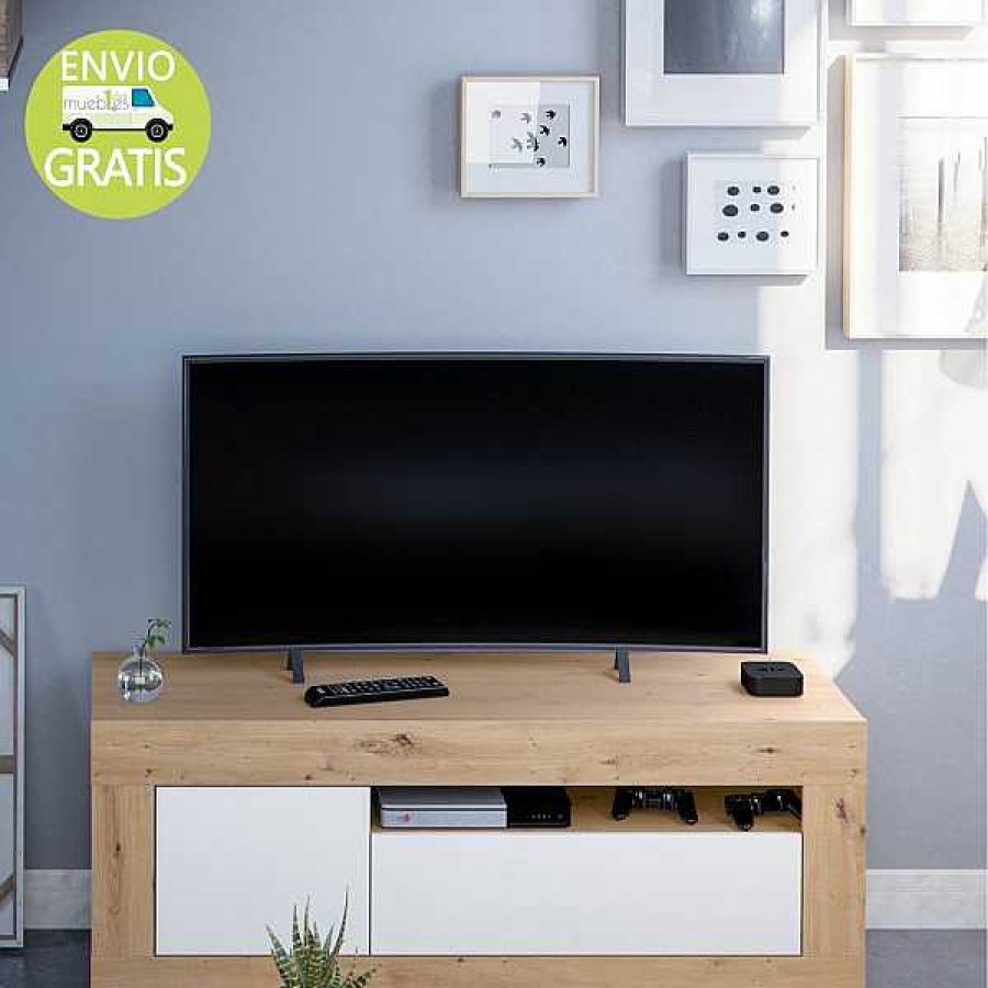 Salones Muebles1Click | Bajo Tv Velho Roble-Blanco