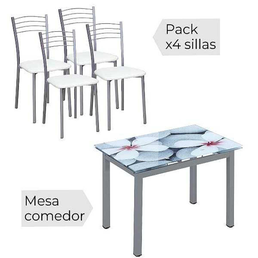 Mesas Y Sillas Muebles1Click | Mesa Extensible Flores + 4 Sillas Mod.20