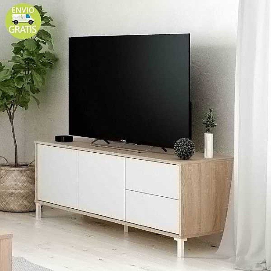 Salones Muebles1Click | Bajo Tv Urban Plus Roble-Blanco