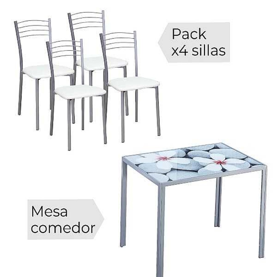 Mesas Y Sillas Muebles1Click | Mesa Fija Flores + 4 Sillas Mod.20