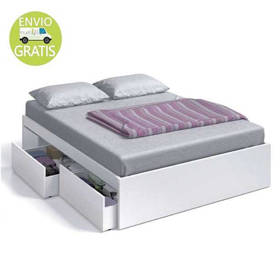 Descanso Muebles1Click | Cama Bed 4 Cajones Blanco Artik