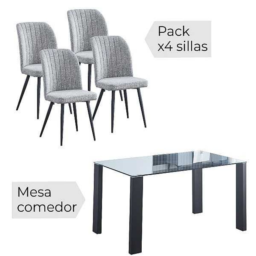 Mesas Y Sillas Muebles1Click | Conjunto Mesa Alice + 4 Sillas Rory