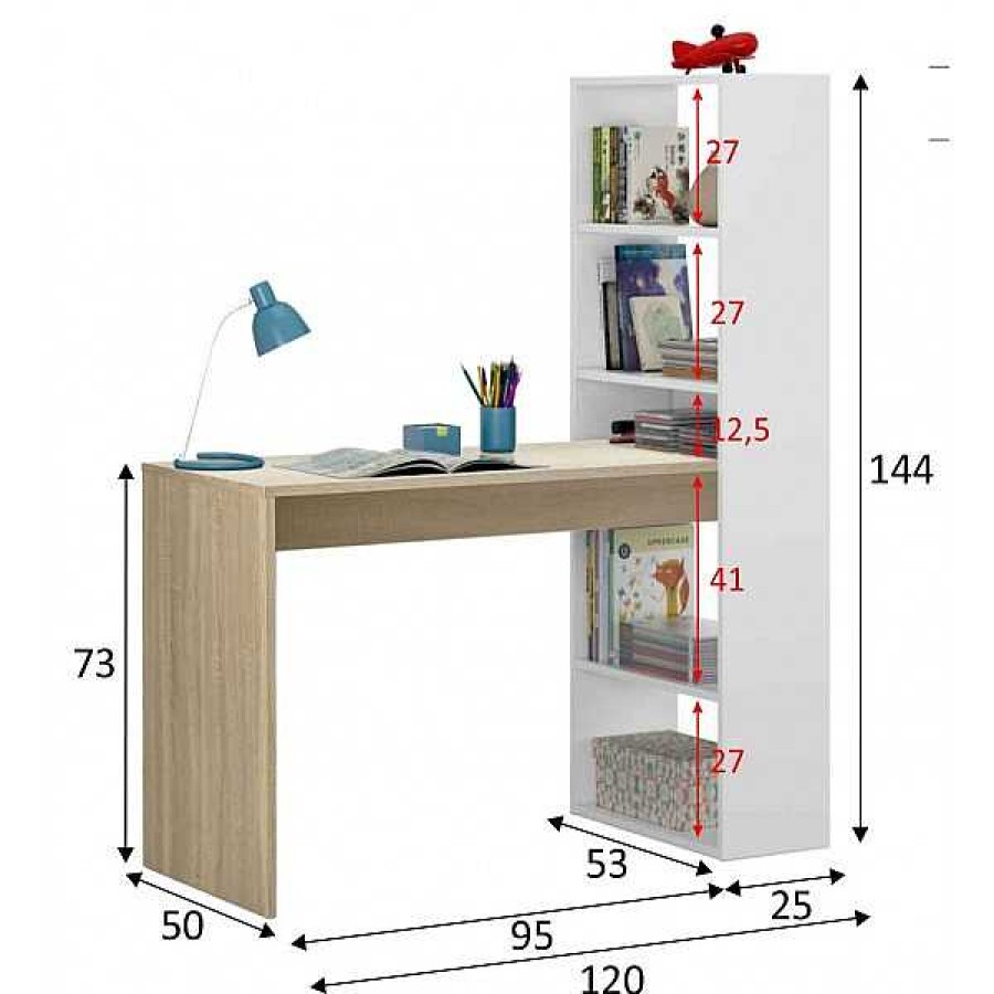 Juveniles Muebles1Click | Mesa + Estanter A Gio Blanco-Roble