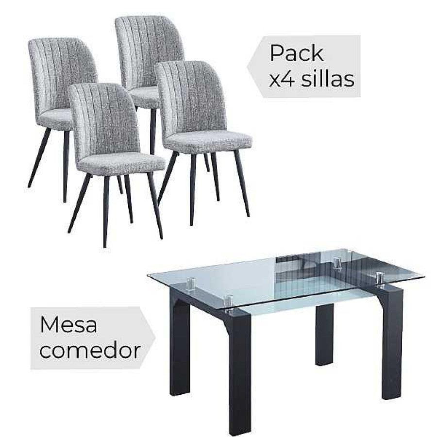 Mesas Y Sillas Muebles1Click | Conjunto Mesa Sensei + 4 Sillas Rory