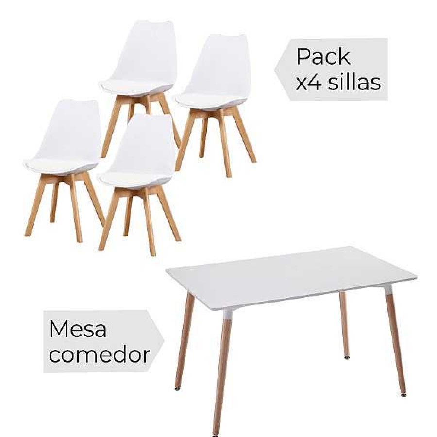 Mesas Y Sillas Muebles1Click | Conjunto Mesa Dinamarca 100 + 4 Sillas Fina