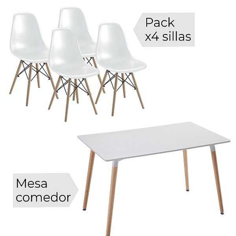 Mesas Y Sillas Muebles1Click | Conjunto Mesa Rect Y 4 Sillas Dinamarca Blanco