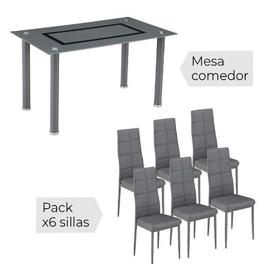 Mesas Y Sillas Muebles1Click | Conjunto Mesa Y 6 Sillas Axiss