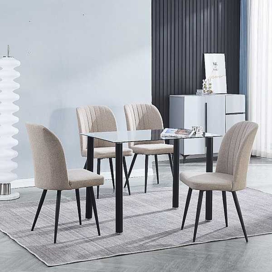 Mesas Y Sillas Muebles1Click | Conjunto Mesa Yuri Negra + 4 Sillas Rory