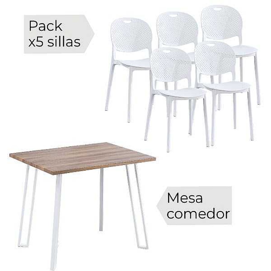 Mesas Y Sillas Muebles1Click | Conjunto Mesa + 5 Sillas Jansen