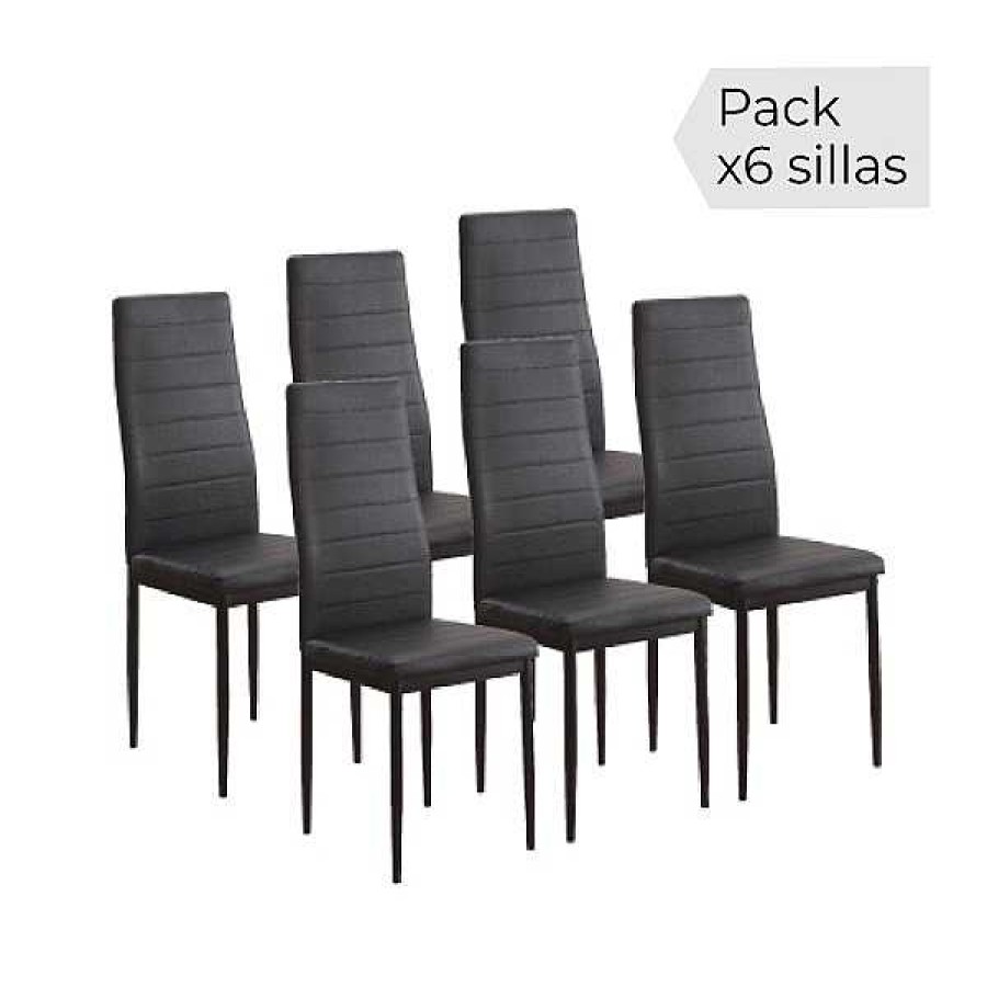 Mesas Y Sillas Muebles1Click | Juego De 6 Sillas Emi Negras