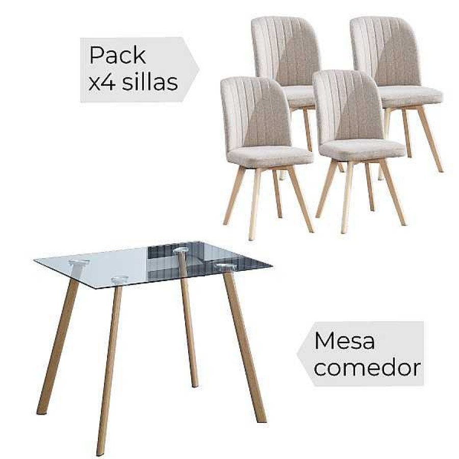 Mesas Y Sillas Muebles1Click | Conjunto Mesa Acnes + 4 Sillas Lane