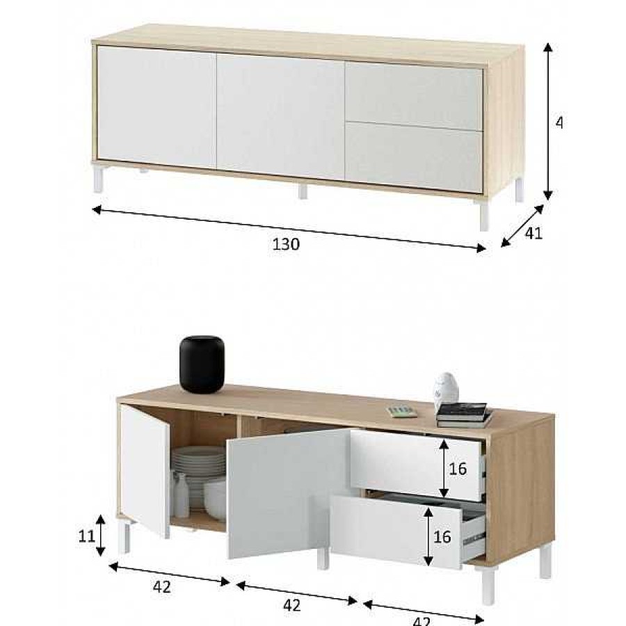 Salones Muebles1Click | Bajo Tv Urban Plus Roble-Blanco