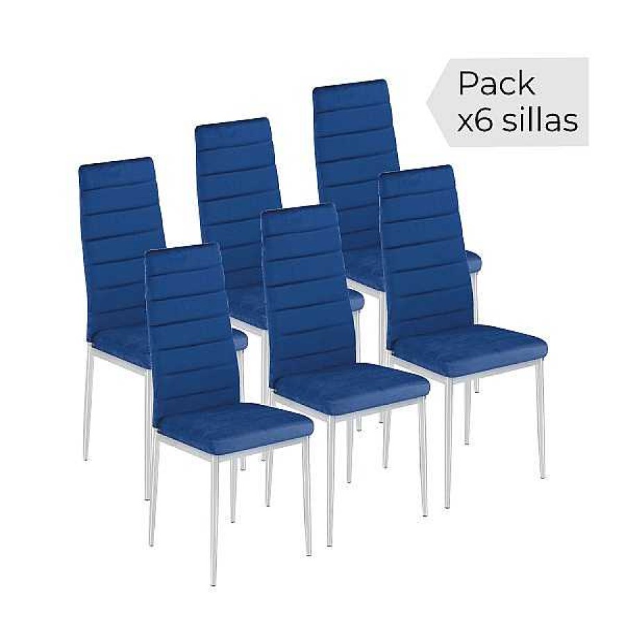 Mesas Y Sillas Muebles1Click | Juego De 6 Sillas Avatar Azul