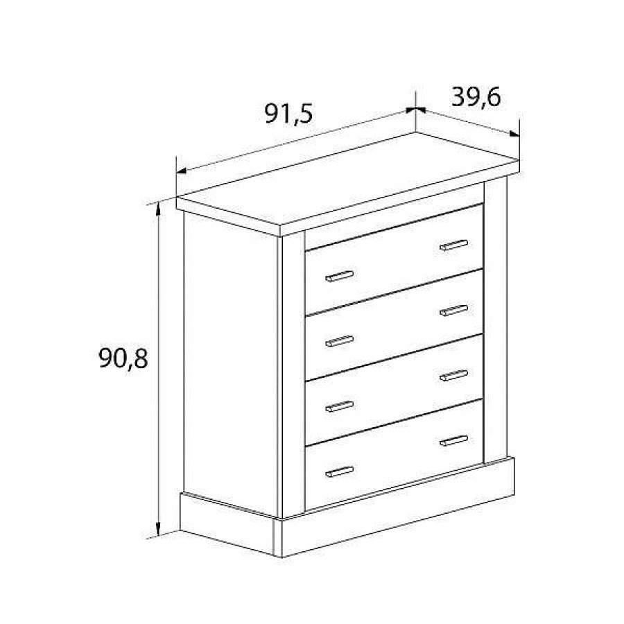 Dormitorios Muebles1Click | Comoda 4 Cajones Chell N Cambria-Blanco