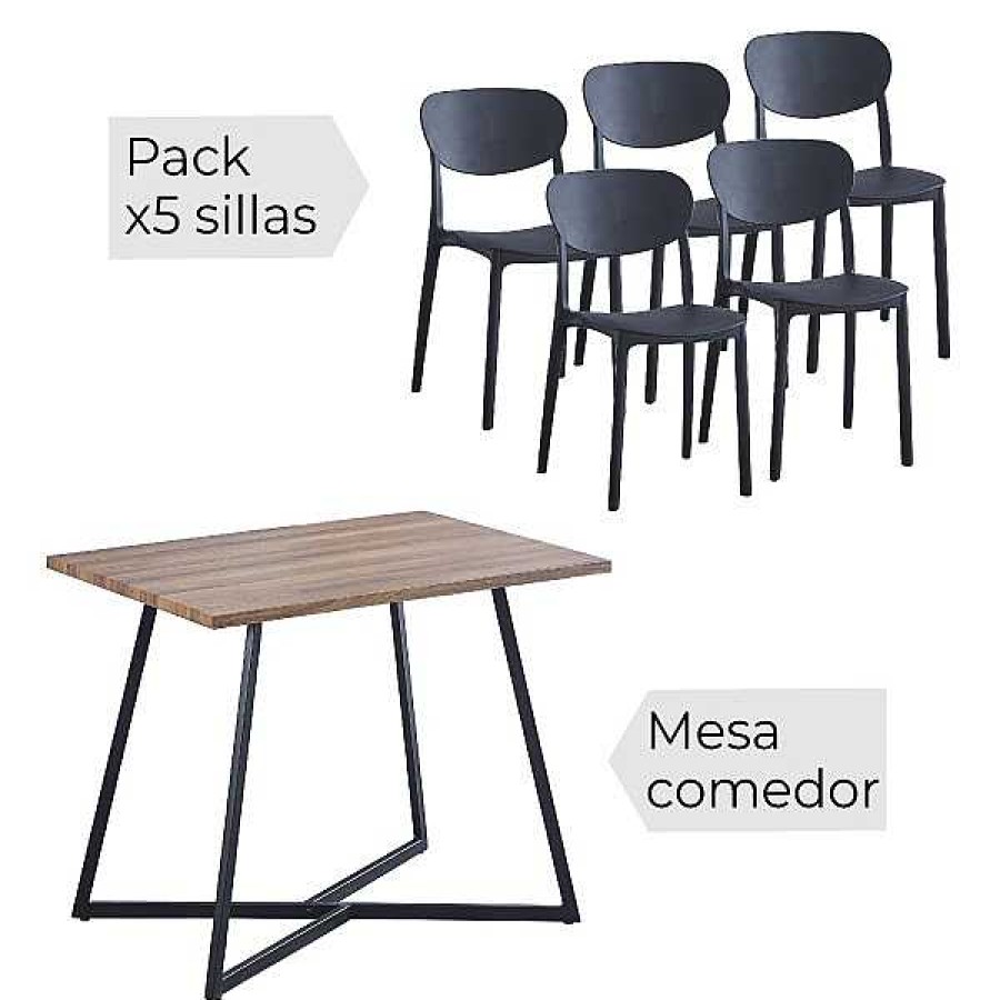 Mesas Y Sillas Muebles1Click | Conjunto Mesa Kirby + 5 Sillas Videl