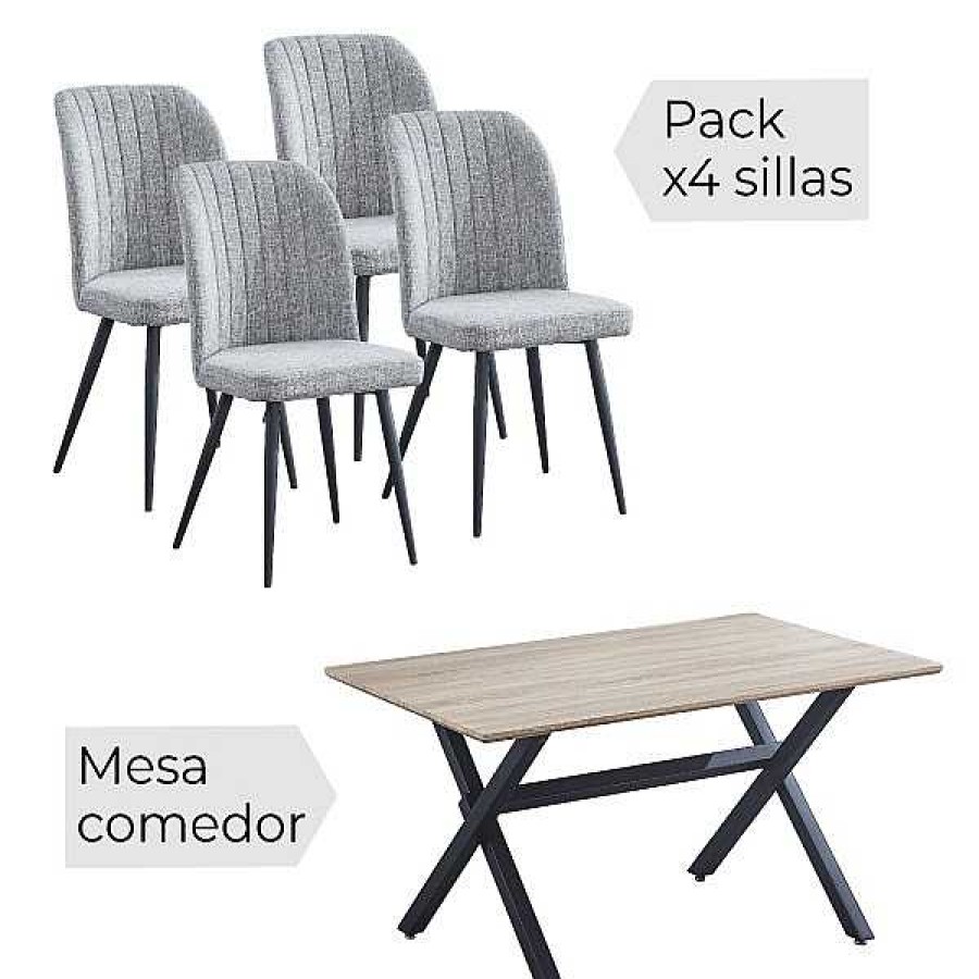 Mesas Y Sillas Muebles1Click | Conjunto Mesa Royce W + 4 Sillas Rory